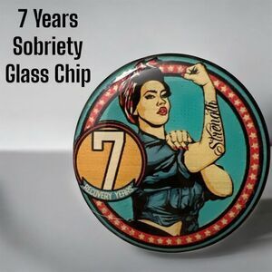 7 Years Sobriety Medallion Rosie the Riveter Themed Glass Chip